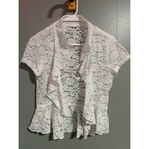 White Lace Ruffle Peplum Top – Size Small